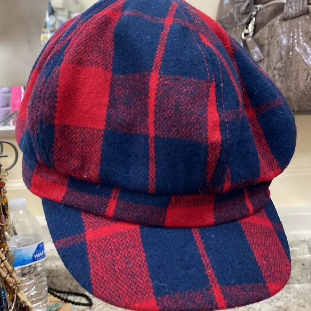 Vintage plaid wool blend winter newsboy cadet hat - Picture 3 of 5